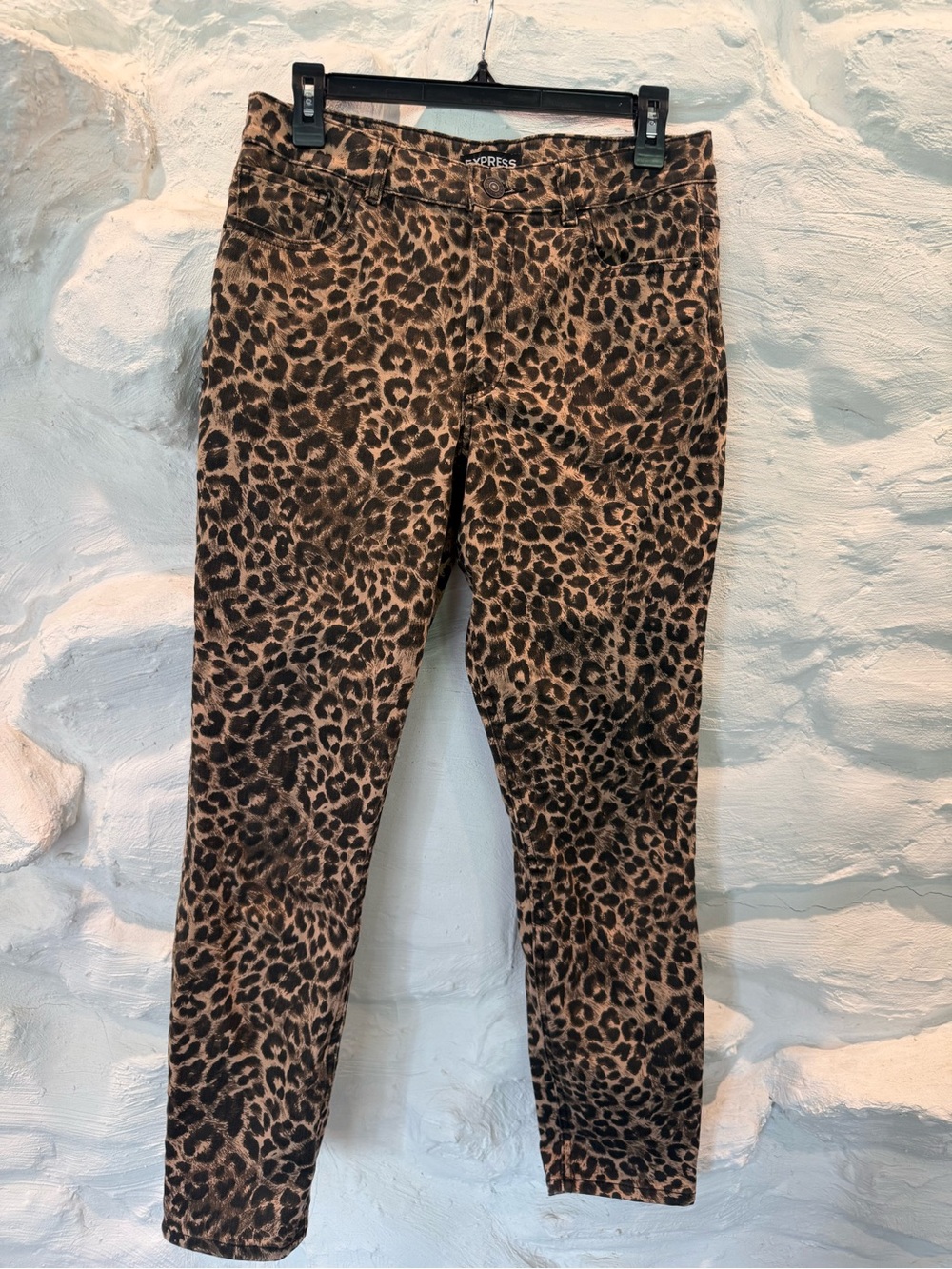Express Women’s Leopard Print Skinny High Rise Jean Leggings Brown/Black Size 8